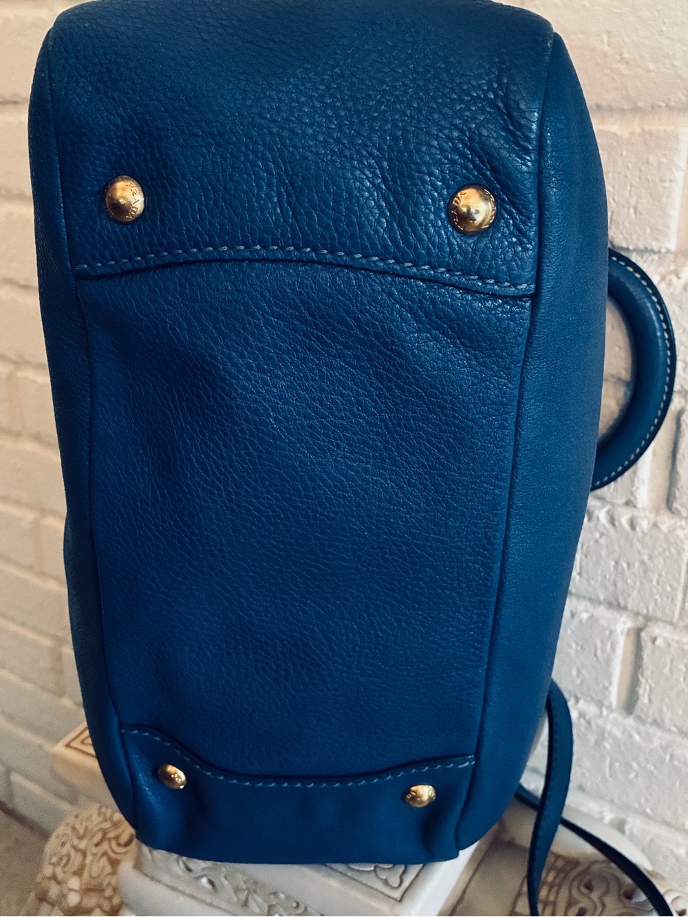 💙 PRADA Vitello Daino Bauletto Satchel Crossbody Bag Blue Very Chic EUC - Picture 12 of 17
